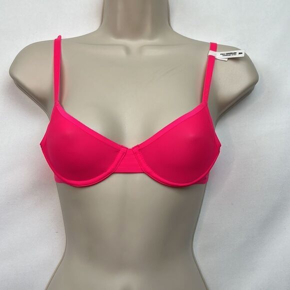 Aerie Smoothez Neon Pink unlined mesh bra NWT s Full Coverage - Picture 1 of 16